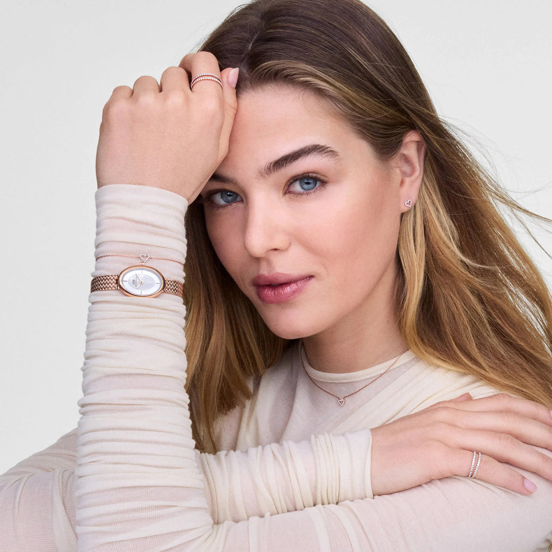 Daniel Wellington Juliette Braided Mesh White Sunray Rose Gold - DW00100883
