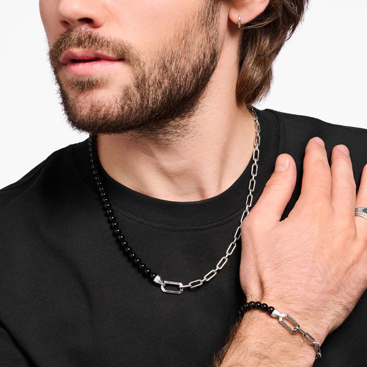 Thomas Sabo Halskette mit Schwarzen Onyx Beads und Kettengliedern Silber - KE2179-507-11-L55V