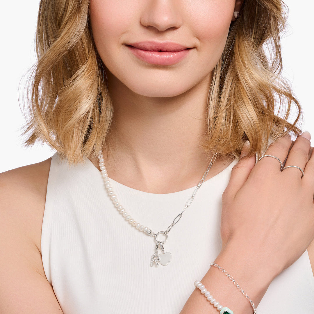 Thomas Sabo Member Charm Halskette mit Weissen Perlen und Charmista Coin Silber - KE2189-158-14-L45V