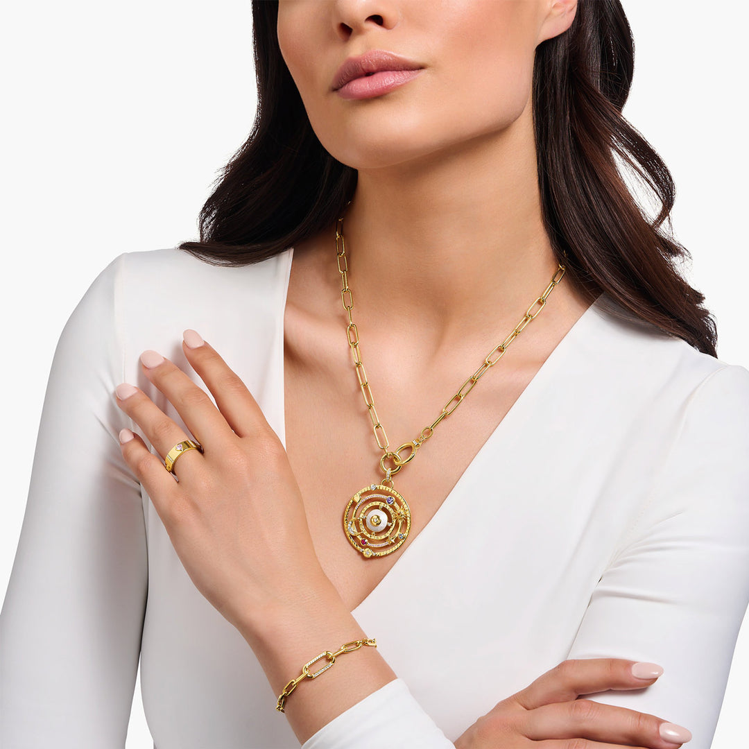 Thomas Sabo Halskette mit zwei Ringverschlüssen und weissen Steinen vergoldet - KE2192-414-14-L47
