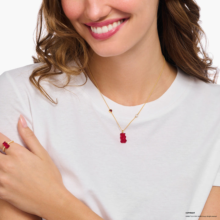 Thomas Sabo Halskette mit rotem Goldbären-Anhänger Herz und Perle vergoldet - KE2206-430-10-L45V