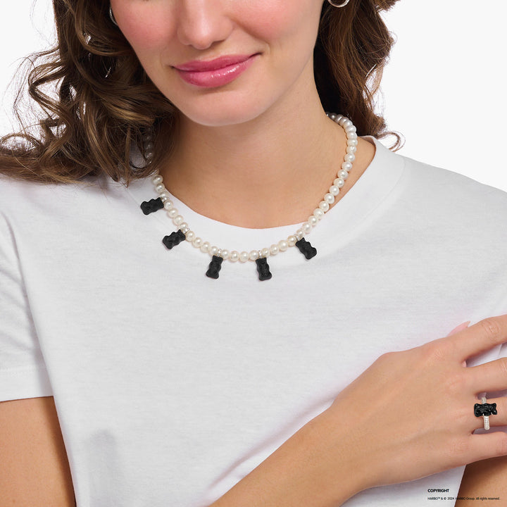 Thomas Sabo Perlenkette mit 5 schwarzen Goldbären Silber - KE2208-052-11-L50v