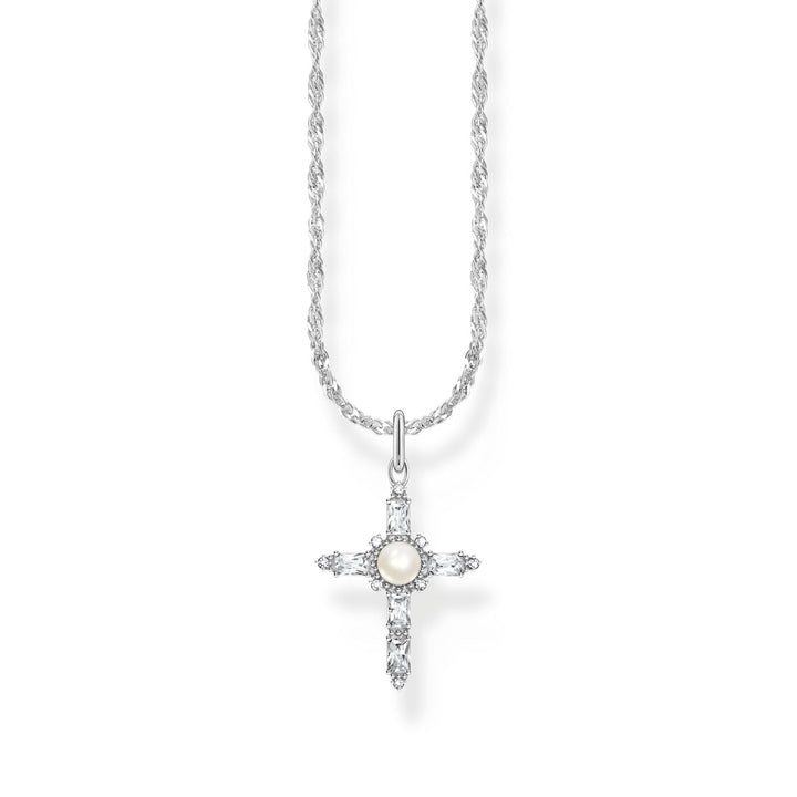 Thomas Sabo Halskette mit weissem Kreuzanhänger Cross Romance Silber - KE2296-167-14-L45V