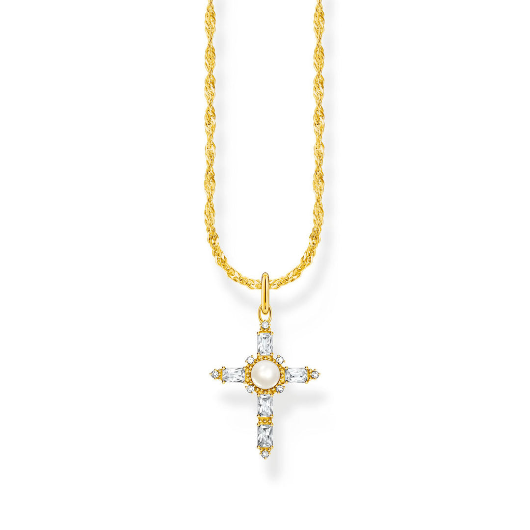 Thomas Sabo Halskette mit weissem Kreuzanhänger Cross Romance vergoldet - KE2296-445-14-L45V