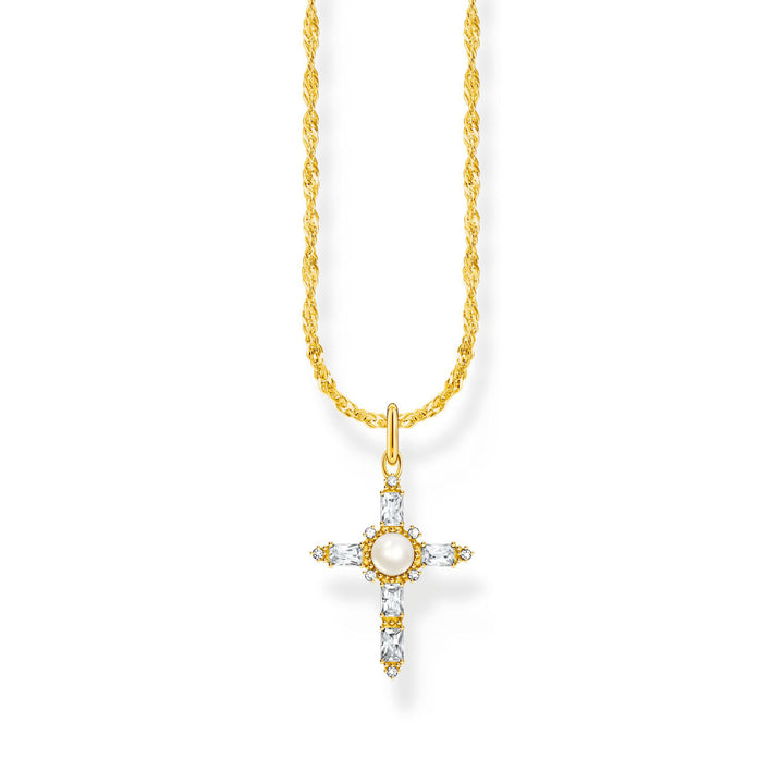 Thomas Sabo Halskette mit weissem Kreuzanhänger Cross Romance vergoldet - KE2296-445-14-L45V