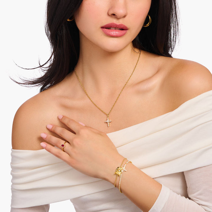 Thomas Sabo Halskette mit weissem Kreuzanhänger Cross Romance vergoldet - KE2296-445-14-L45V