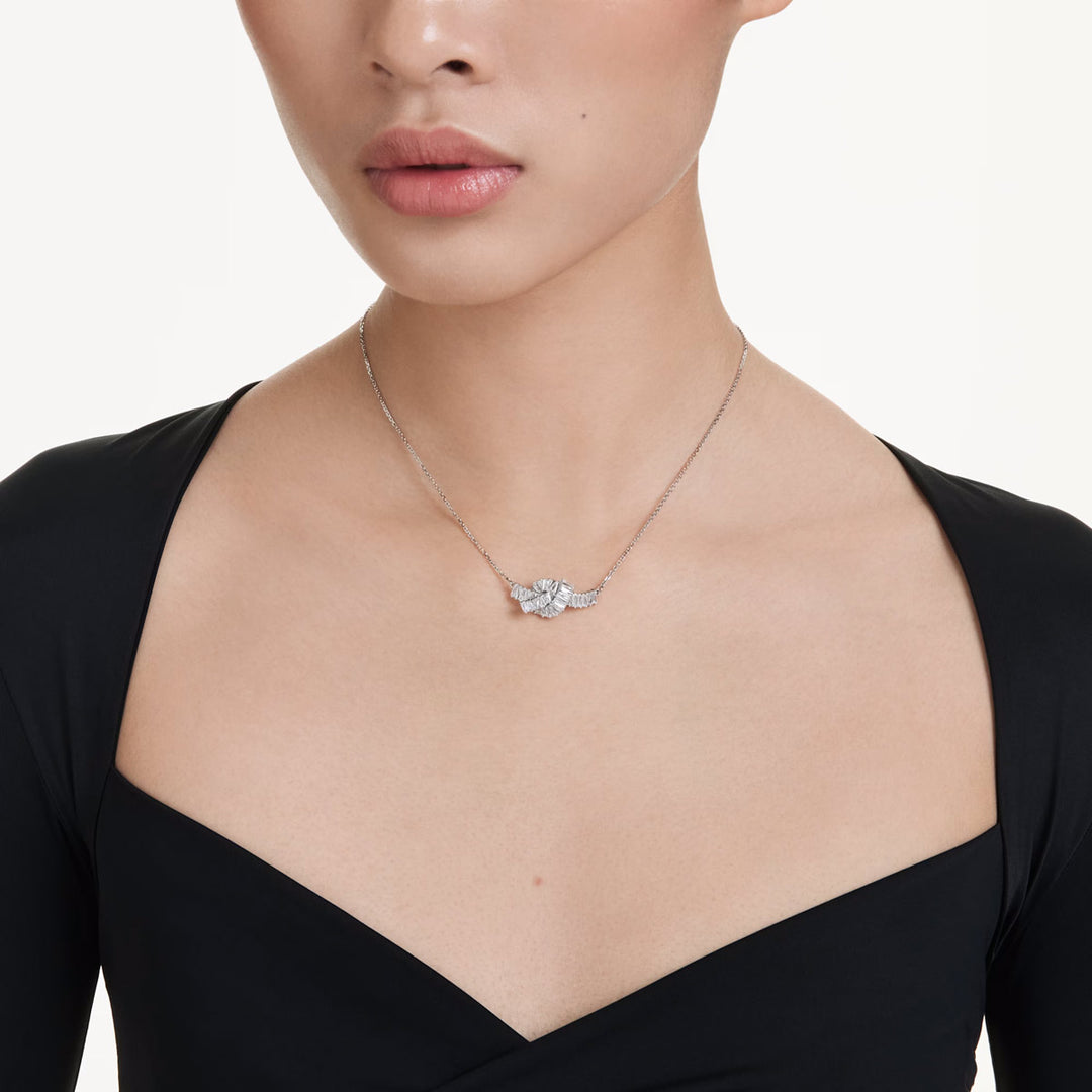 Swarovski Matrix Halskette Baguette Schliff Knoten Weiss Rhodiniert - 5728553