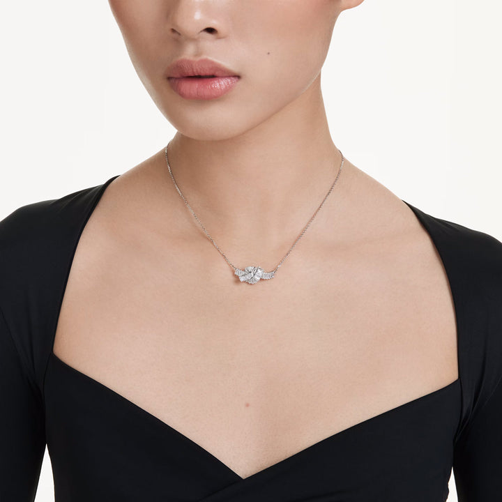 Swarovski Matrix Halskette Baguette Schliff Knoten Weiss Rhodiniert - 5728553