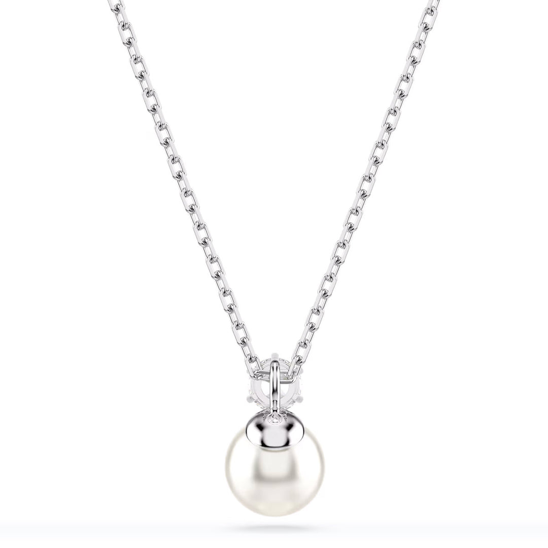 Swarovski Matrix Halskette Kristallperle Rundschliff Weiss Rhodiniert - 5693897