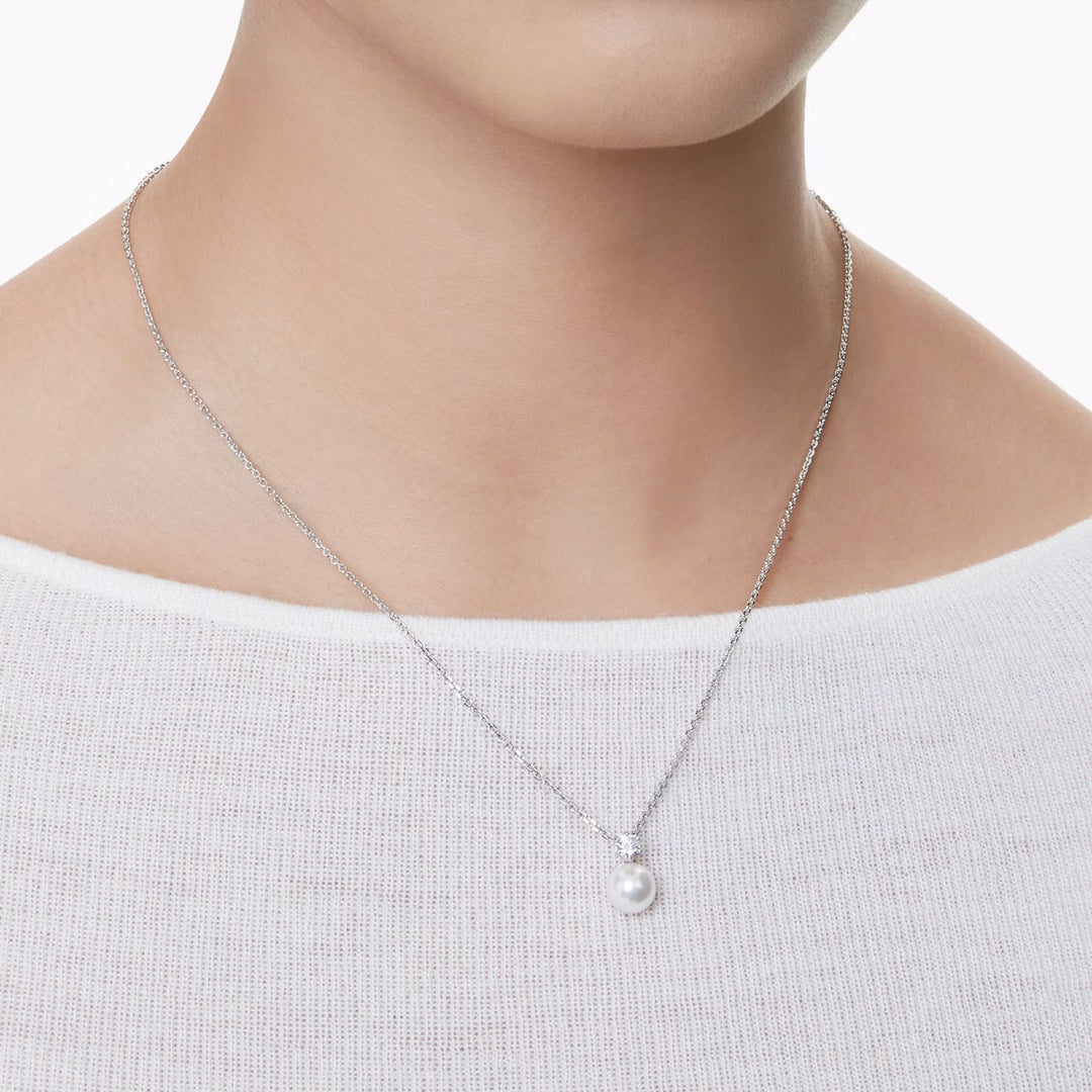 Swarovski Matrix Halskette Kristallperle Rundschliff Weiss Rhodiniert - 5693897