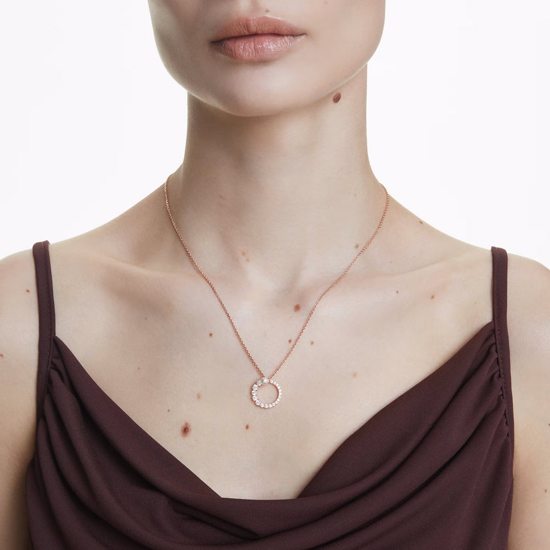 Swarovski Matrix Halskette Kristallperle Rundschliff Weiss Roségold Legierungsschicht - 5692265
