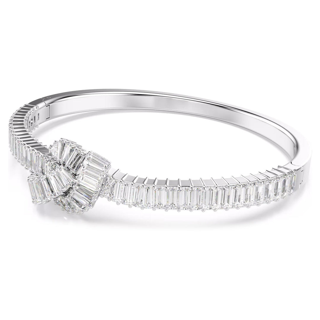 Swarovski Matrix Armreif Baguette Schliff Knoten Weiss Rhodiniert