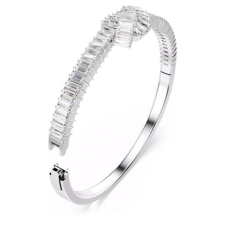 Swarovski Matrix Armreif Baguette Schliff Knoten Weiss Rhodiniert
