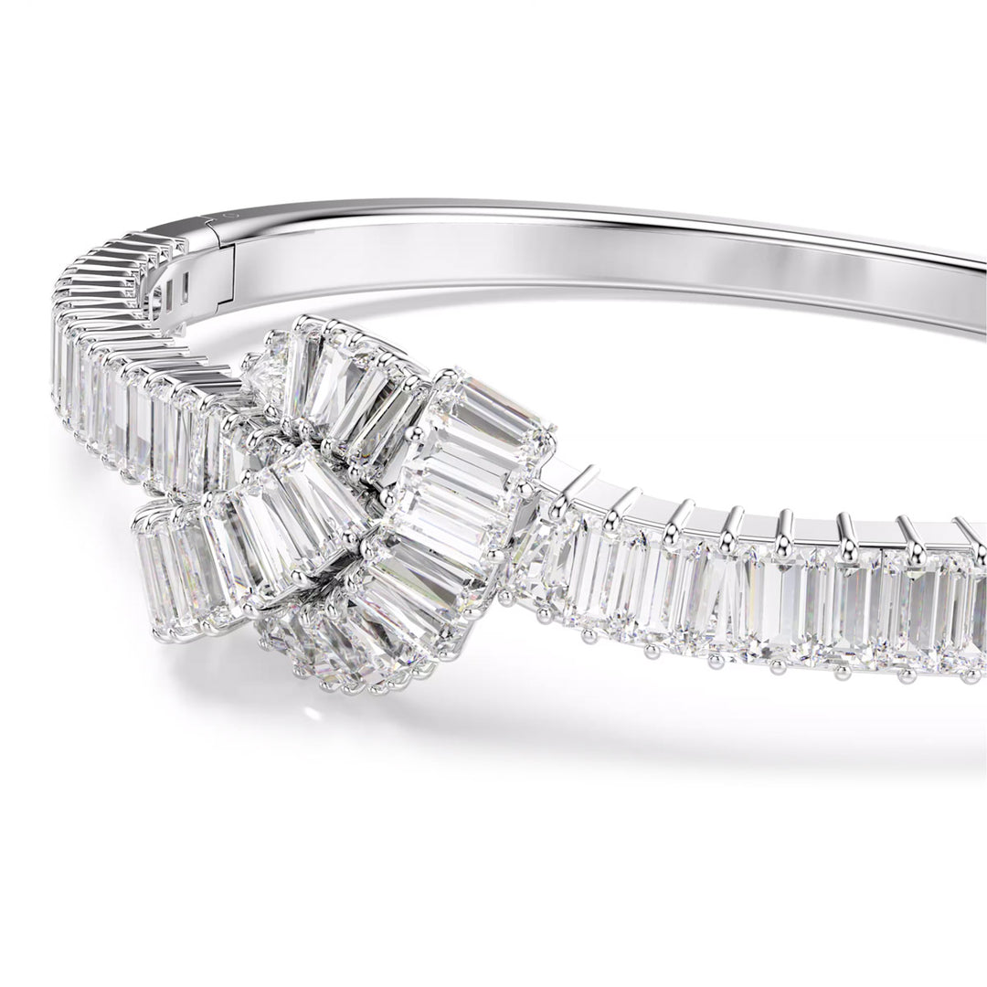 Swarovski Matrix Armreif Baguette Schliff Knoten Weiss Rhodiniert