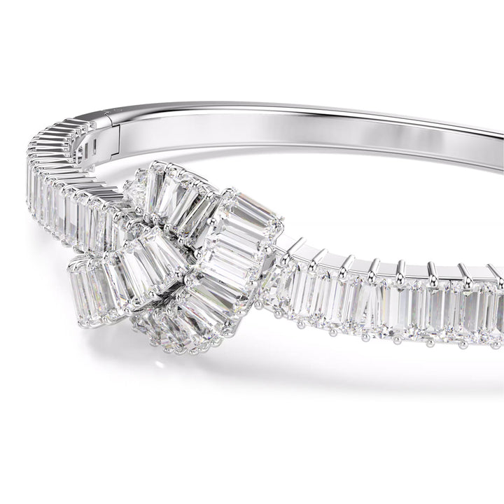 Swarovski Matrix Armreif Baguette Schliff Knoten Weiss Rhodiniert