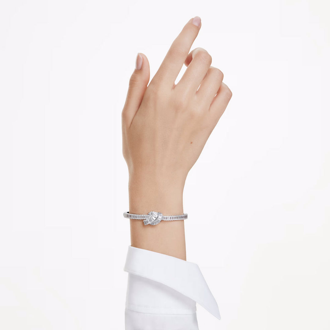 Swarovski Matrix Armreif Baguette Schliff Knoten Weiss Rhodiniert