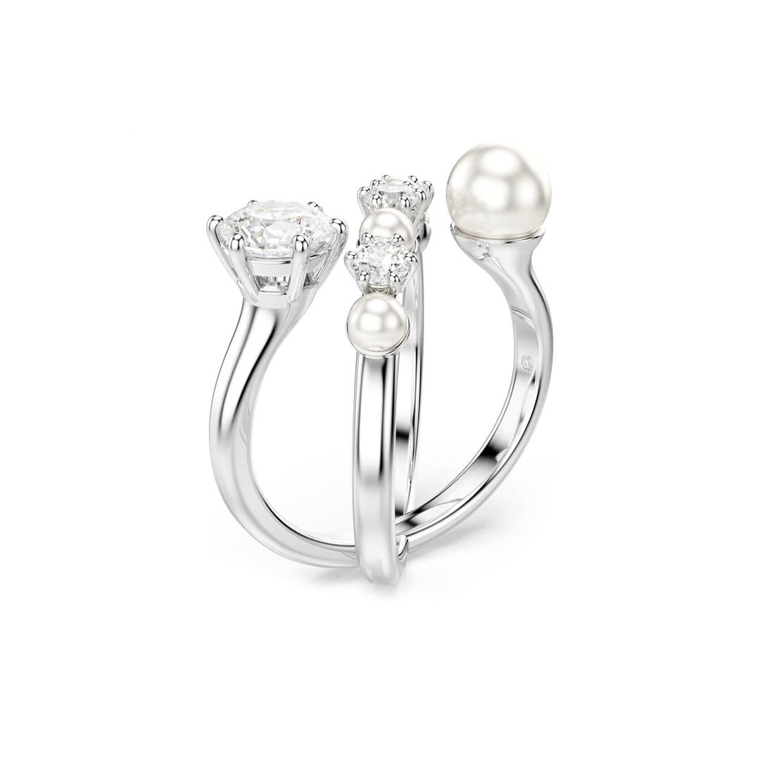 Swarovski Matrix Cocktail Ring Kristallperle Rundschliff Weiss Rhodiniert