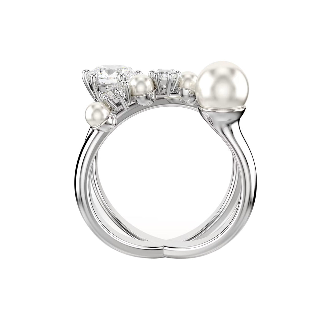 Swarovski Matrix Cocktail Ring Kristallperle Rundschliff Weiss Rhodiniert