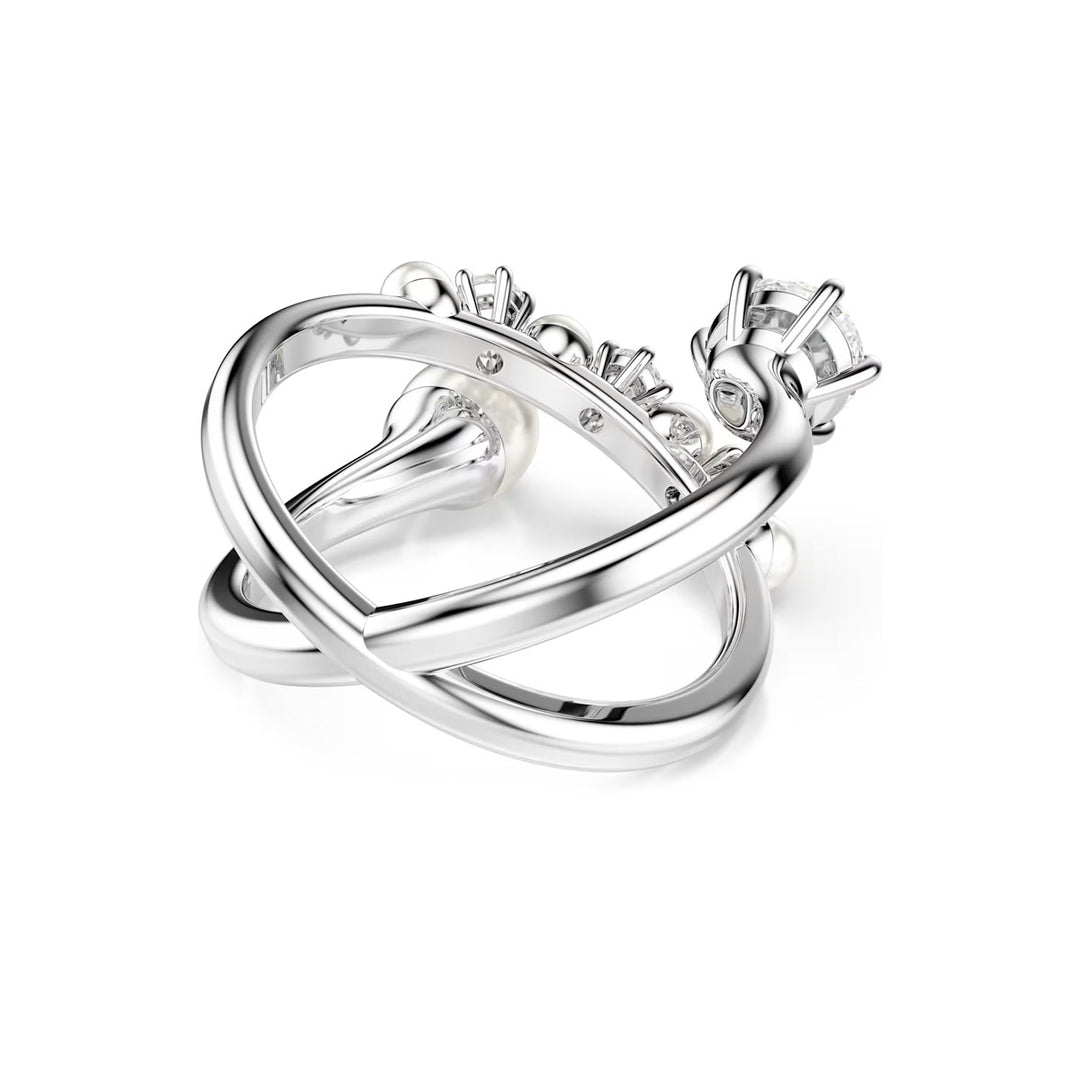 Swarovski Matrix Cocktail Ring Kristallperle Rundschliff Weiss Rhodiniert