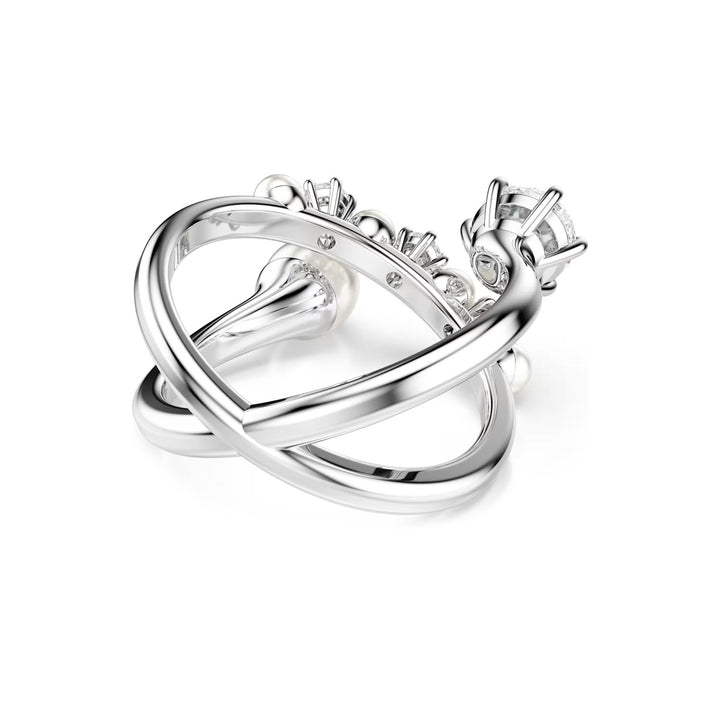 Swarovski Matrix Cocktail Ring Kristallperle Rundschliff Weiss Rhodiniert