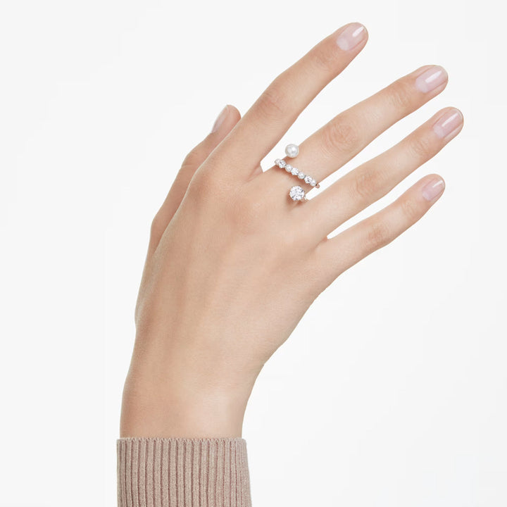 Swarovski Matrix Cocktail Ring Kristallperle Rundschliff Weiss Rhodiniert