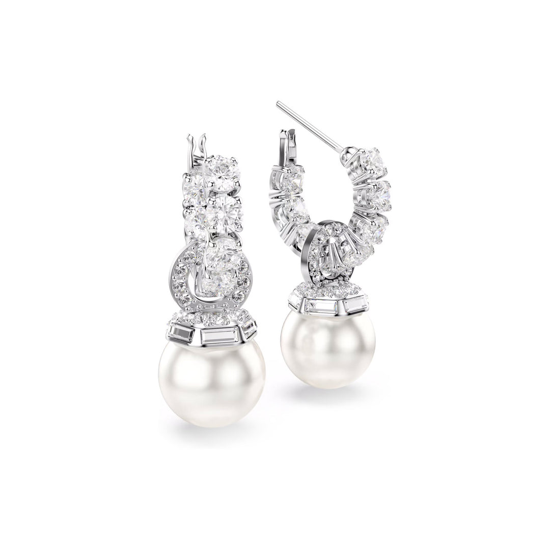 Swarovski Matrix Drop Ohrhänger Kristallperle Rundschliff Weiss Rhodiniert - 5691716