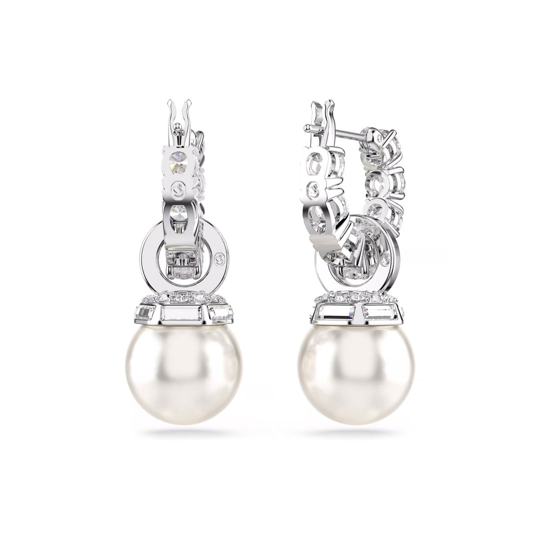 Swarovski Matrix Drop Ohrhänger Kristallperle Rundschliff Weiss Rhodiniert - 5691716