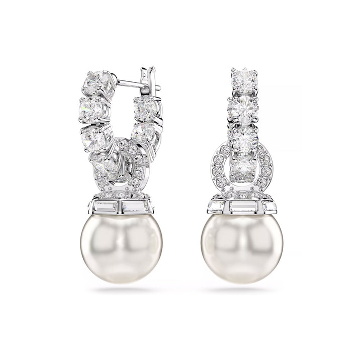 Swarovski Matrix Drop Ohrhänger Kristallperle Rundschliff Weiss Rhodiniert - 5691716