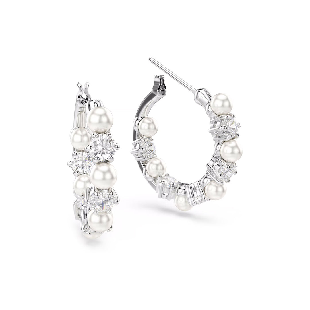 Swarovski Matrix Drop Ohrhänger Kristallperle Rundschliff Weiss Rhodiniert - 5709256
