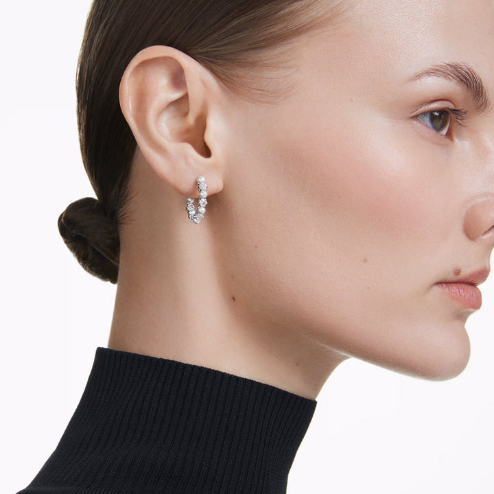 Swarovski Matrix Drop Ohrhänger Kristallperle Rundschliff Weiss Rhodiniert - 5709256