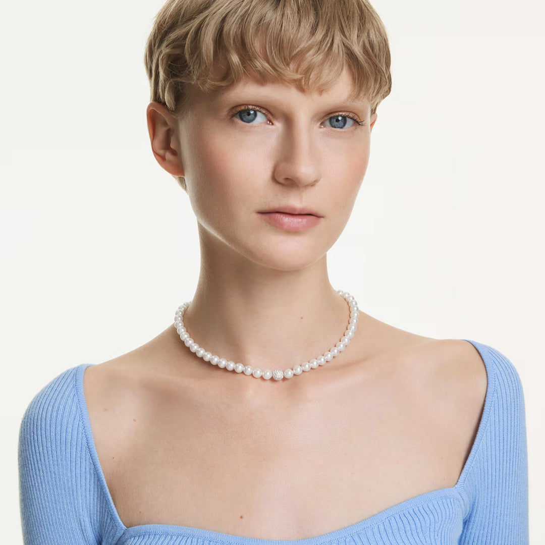 Swarovski Matrix Halskette Kristallperle Weiss Rhodiniert - 5747746