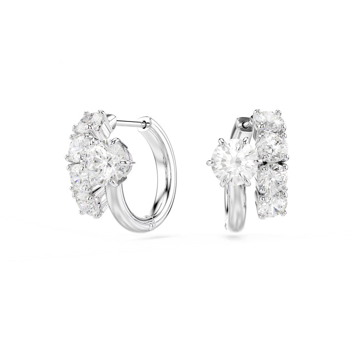 Swarovski Matrix Hoop Earrings Round cut White Rhodium plated - 5753572