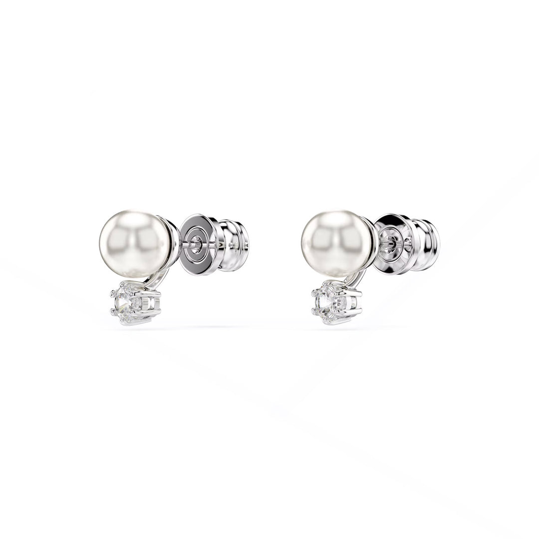 Swarovski Matrix Ohrstecker Kristallperle Rundschliff Weiss Rhodiniert - 5694225