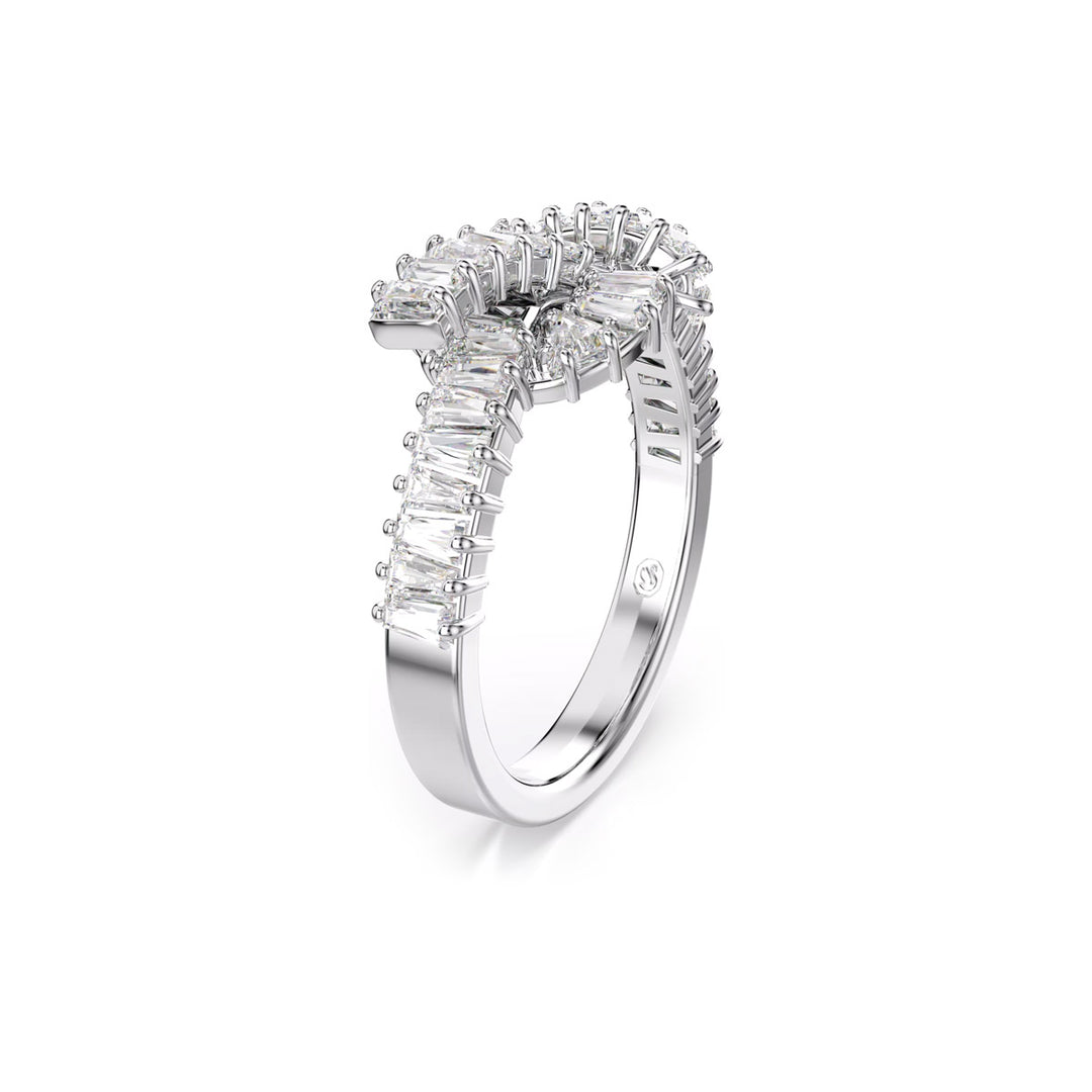 Swarovski Matrix Ring Baguette Schliff Knoten Weiss Rhodiniert