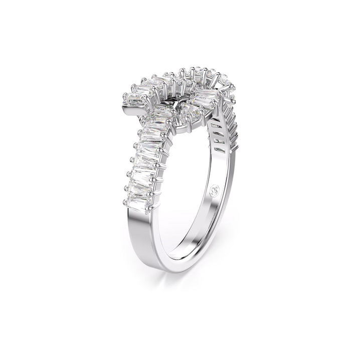 Swarovski Matrix Ring Baguette Schliff Knoten Weiss Rhodiniert