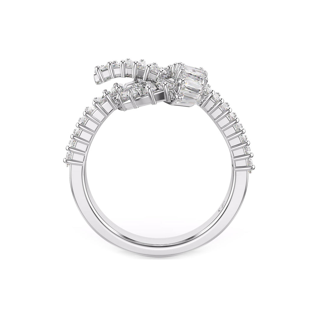 Swarovski Matrix Ring Baguette Schliff Knoten Weiss Rhodiniert