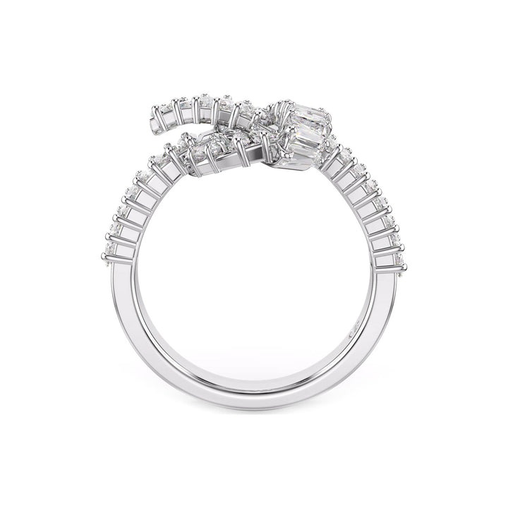 Swarovski Matrix Ring Baguette Schliff Knoten Weiss Rhodiniert