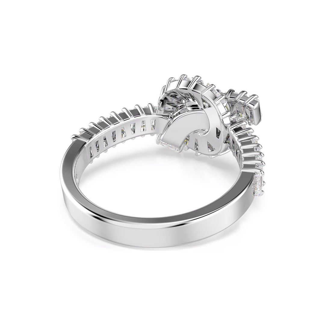 Swarovski Matrix Ring Baguette Schliff Knoten Weiss Rhodiniert
