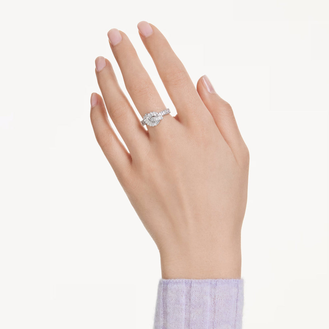 Swarovski Matrix Ring Baguette Schliff Knoten Weiss Rhodiniert