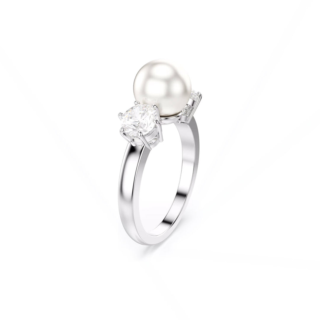 Swarovski Matrix Cocktail Ring Kristallperle Rundschliff Weiss Rhodiniert