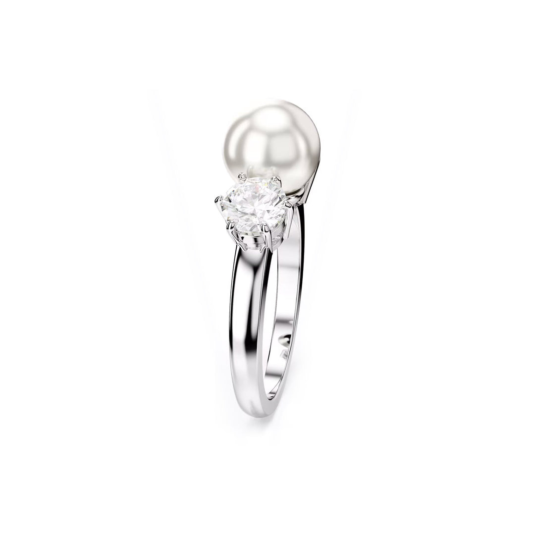 Swarovski Matrix Cocktail Ring Kristallperle Rundschliff Weiss Rhodiniert