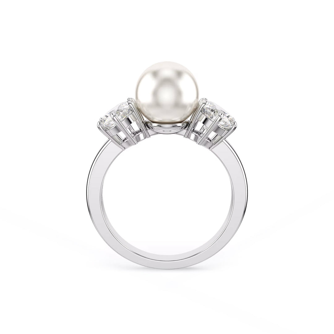Swarovski Matrix Cocktail Ring Kristallperle Rundschliff Weiss Rhodiniert