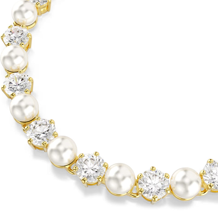 Swarovski Matrix Tennis Armband Kristallperle Rundschliff Weiss Goldlegierungsschicht - 5742026