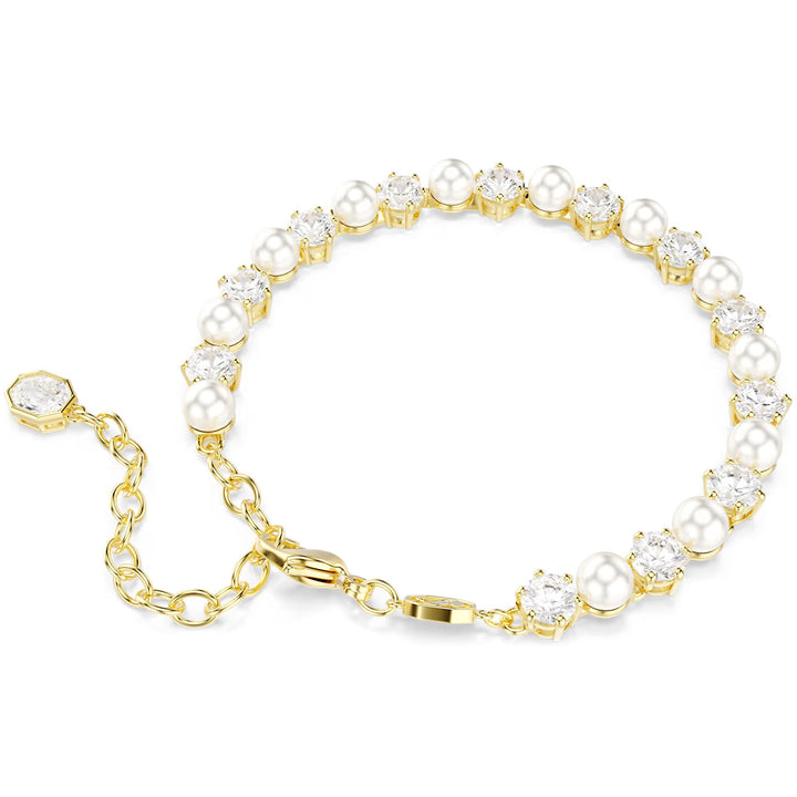 Swarovski Matrix Tennis Armband Kristallperle Rundschliff Weiss Goldlegierungsschicht - 5742026