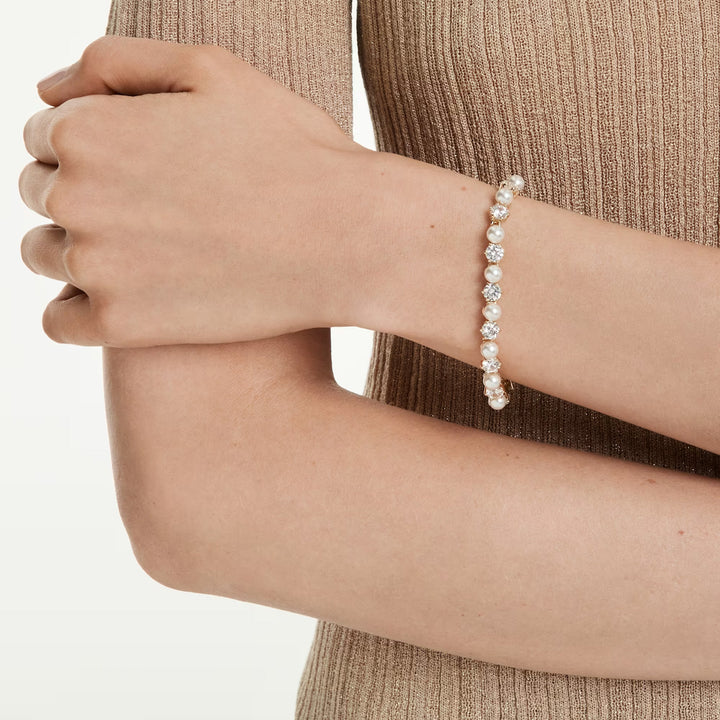 Swarovski Matrix Tennis Armband Kristallperle Rundschliff Weiss Goldlegierungsschicht - 5742026