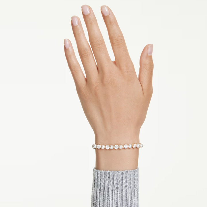Swarovski Matrix Tennis Armband Kristallperle Rundschliff Weiss Goldlegierungsschicht - 5742026