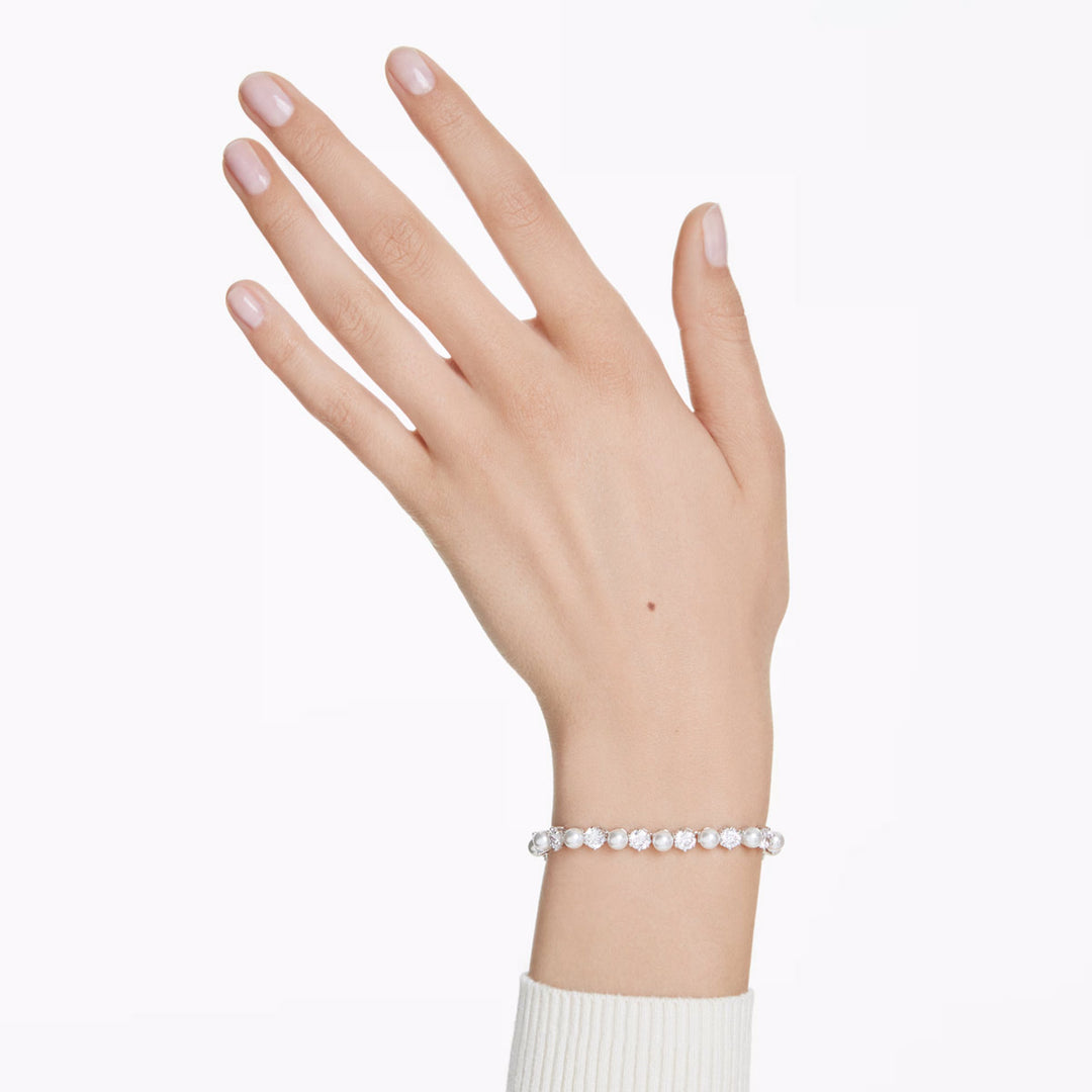 Swarovski Matrix Tennis Armband Kristallperle Rundschliff Weiss - 5689625