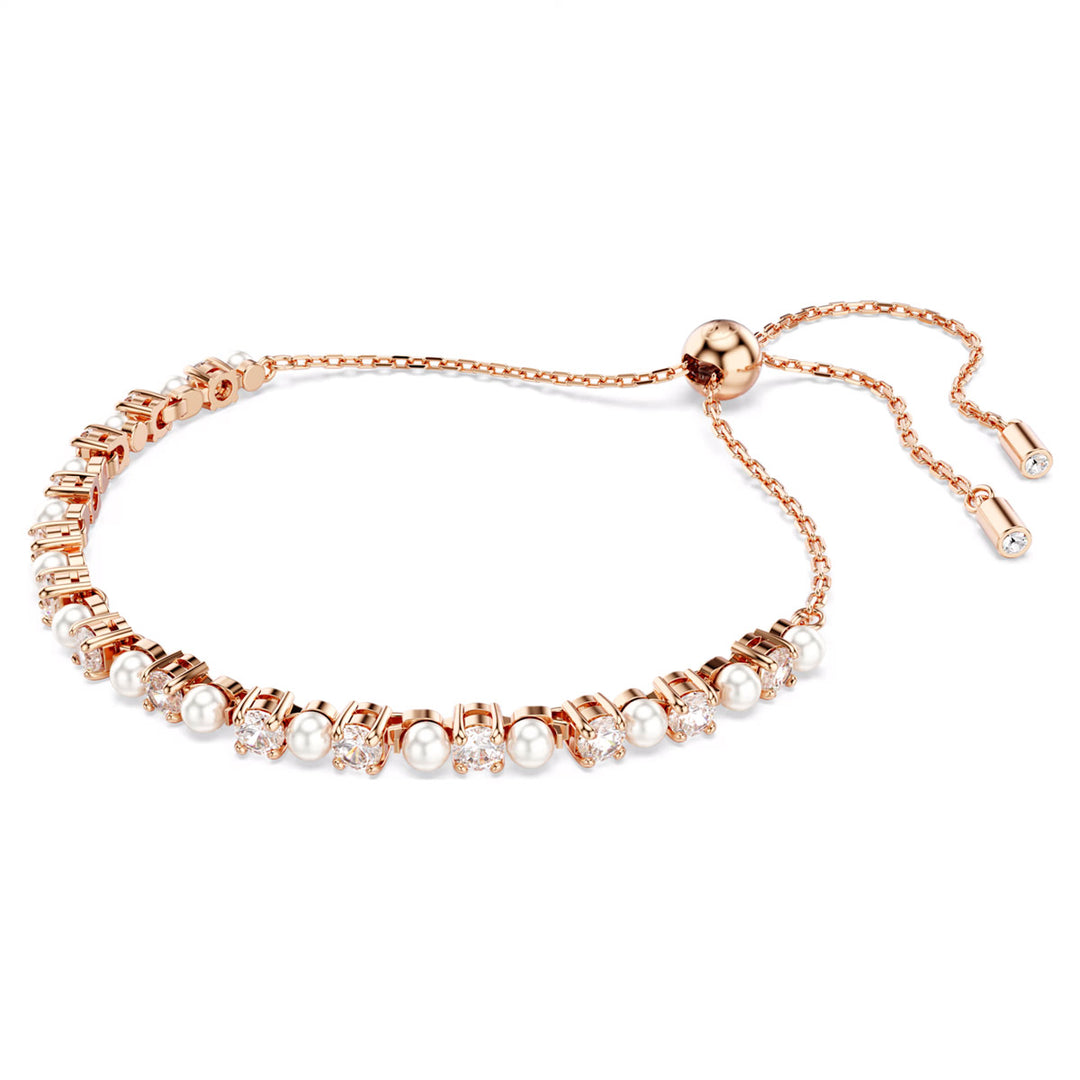 Swarovski Matrix Tennis Armband Kristallperle Rundschliffe Weiss Roségold Legierungsschicht - 5729506