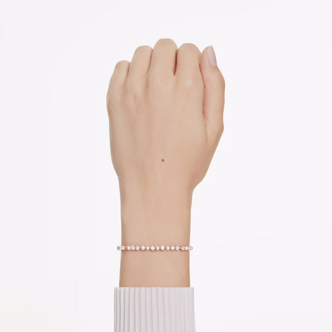 Swarovski Matrix Tennis Armband Kristallperle Rundschliffe Weiss Roségold Legierungsschicht - 5729506