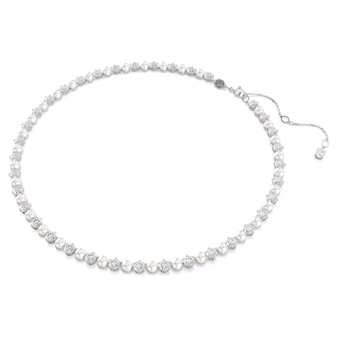 Swarovski Matrix Tennis Halskette Kristallperle Rundschliff Weiss Rhodiniert - 5689623